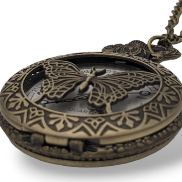 Butterfly Pocket Watch NEW Necklace Insect Wings Fly Gift Monarch - Picture 5 of 7